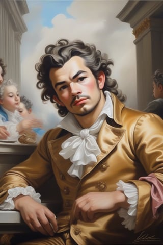 oil painting on canvas,Deus Ex Machina on the opera stage,(in the style of François Boucher:1.2),white background,nostalgic,loneliness,old fashioned