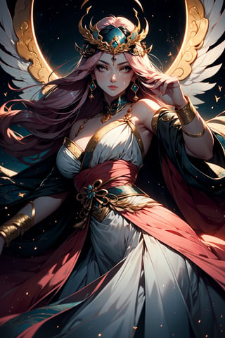 In the luminous aura of an ancient Japanese celestial court, a captivating enchantress graces the scene. With her ethereal pink hair cascading down, white eyes gleaming, and adorned in resplendent armor and a stylish black dress, she embodies a fusion of earthly allure and mythical grace. Her glowing eyes and glowing mask add an air of mystery to her regal presence.

Unbeknownst to her, the divine guardian Bai Ze, a mythical creature in Japanese folklore renowned for its wisdom and insights, watches over the enchantress. With an elegant mask of its own and a celestial glow, Bai Ze observes the enchantress with approval, recognizing the harmonious blend of mortal beauty and celestial splendor. The luxurious prombit unfolds as the enchantress and Bai Ze share a moment of cosmic elegance within the celestial realms of Japanese mythology.