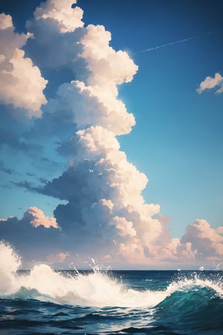 beautiful scene of an offshore, water splash, evening clouds,