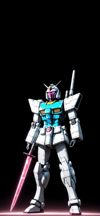 Cyberpunk aesthetic, grandpas.Gundam standing in front of pyramids, highly realistic, black background, beam.sword, shield, gundam head