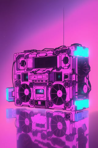 Gundam, boom box, vaporwave aesthetic,purple cyan magenta