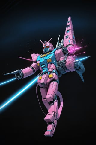 Hyper realistic, closeup, Gundam flying through space, realistic matte and glossy metal textures, background of black swirling night's sky with stars planets and galaxies, beam.sword, shield,vaporwave aesthetic,purple cyan magenta,digital artwork by Beksinski