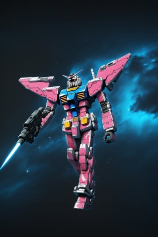 Hyper realistic, closeup, Gundam flying through space, realistic matte and glossy metal textures, background of black swirling night's sky with stars planets and galaxies, beam.sword, shield,vaporwave aesthetic,purple cyan magenta,digital artwork by Beksinski, ,shadowrun_character,shadowrun_dungeon,shadowrun_surface