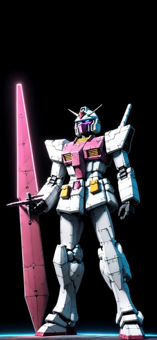 Cyberpunk aesthetic, grandpas.Gundam standing in front of pyramids, highly realistic, black background, beam.sword, shield, gundam head