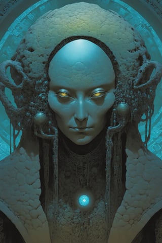 shadowrun_character, netrunner, high-tech lowlife, more detail XL, detailed character closeup, digital artwork by Beksinski,