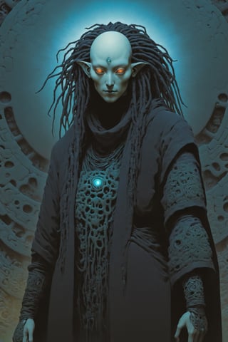 shadowrun_character, netrunner, high-tech lowlife, more detail XL, detailed character closeup, digital artwork by Beksinski,