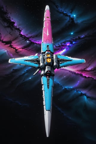 Hyper realistic, closeup, Gundam flying through space, realistic matte and glossy metal textures, background of black swirling night's sky with stars planets and galaxies, beam.sword, shield,vaporwave aesthetic,purple cyan magenta,digital artwork by Beksinski, ,shadowrun_character,shadowrun_dungeon