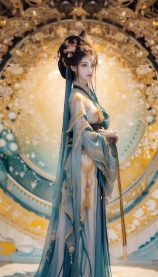 (masterpiece, top quality, best quality, official art, beautiful and aesthetic:1.2), (1woman), extreme detailed,(abstract, fractal art:1.3),highest detailed, light_particles, hanfu,jewelry, sexy, Blue, ZeeJJKT48, Moon,Lights,