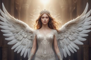 masterpiece, better quality, realistic photographic image of querubin angels with full feathers wings, Los Angeles radiate light, angels in heaven, realistic photo image.,style