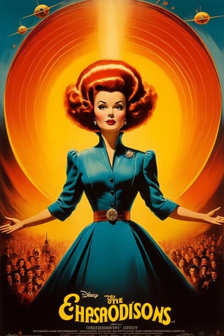 Old movie poster. Yeah, baby, she's got it. world character design, vibrant colors, high-energy, detailed, iconic, minimalistic, concept art, intricate detail,PoP art,aesthetic portrait, cinematic moviemaker style,more detail XL, aw0k euphoric style,vintage_p_style, in the style of esao andrews,Masterpiece