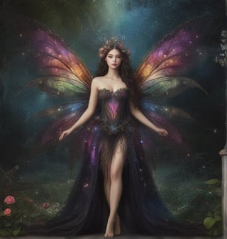 please create a dark fairy princess, in a garden, withdark fantasy background ,fairytale, DonMF41ryW1ng5XL, Masterpiece,ruanyi0715