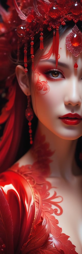 Portrait of a demon woman, burning red color, Miki Asai macro photography, close-up, cvombining the styles of Jose Royo, Boris Vallejo, Carne Griffiths, Harrison Fisher, Brian Froud, Jeremy Mann, Steadman, Hanuka, Klimt, Bell, Hobbie, Newton, epic decor, hyper detailed, trending on artstation, sharp focus, studio photo, intricate details, very detailed, Miki Asai Macro photography, close-up, hyper detailed, trending on artstation, sharp focus, studio photo, intricate details, highly detailed, by lily serenade