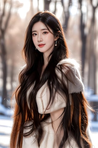 background is night,snow covered forest,wild forest,snow storm,bonfire,a hunter,
25 yo, 1 girl, beautiful korean girl,sit behind of bonfire,warm at the fire,
wearing hunter cloth(brown fur),cape, smile, solo, {beautiful and detailed eyes}, dark eyes, calm expression, delicate facial features, ((model pose)), Glamor body type, (dark hair:1.2), simple tiny earrings, flim grain, realhands, masterpiece, Best Quality, 16k, photorealistic, ultra-detailed, finely detailed, high resolution, perfect dynamic composition, beautiful detailed eyes, eye smile, ((nervous and embarrassed)), sharp-focus, full_body, cowboy_shot,Rosy Zhao