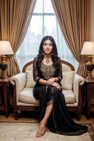 beautiful cute young attractive girl indian, teenage girl, village girl,18 year old,cute, instagram model,long black hair . Envision a Pakistani girl in a beautiful black shalwar kameez, seated elegantly in a luxurious hotel lounge, her chest subtly emphasized, exuding confidence and grace, adorned with exquisite jewelry including dangling earrings, Paperwork, intricate paper cutting with layered textures and delicate patterns, --ar 16:9 --v 5