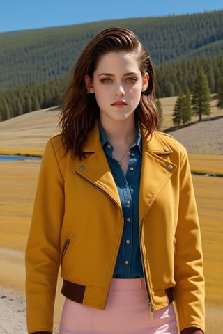 ((Hyper-Realistic)) close-up photo of a beautiful 1girl standing in front of A lamar valley \(lamarva11ey\) in Yellowstone,(kristen stewart:1.3),20yo,detailed exquisite face,detailed soft skin,looking at viewer,hourglass figure,perfect female form,model body,(perfect hands:1.2),(elegant yellow jacket,white shirt and pink skirt),(backdrop: outdoors,sky,day, cloud,tree,cloudy sky,grass,nature,highly detailed and realistic beautiful scenery,mountain,winding road,landscape,(american bisons:1.2)),(girl and bisons focus:1.3)
BREAK
aesthetic,rule of thirds,depth of perspective,perfect composition,studio photo,trending on artstation,cinematic lighting,(Hyper-realistic photography,masterpiece, photorealistic,ultra-detailed,intricate details,16K,sharp focus,high contrast,kodachrome 800,HDR:1.2),photo_b00ster,real_booster,ye11owst0ne,(lamarva11ey:1.2),more detail XL,art_booster,ani_booster