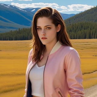 ((Hyper-Realistic)) close-up photo of a beautiful 1girl standing in front of A lamar valley \(lamarva11ey\) in Yellowstone,(kristen stewart:1.3),20yo,detailed exquisite face,detailed soft skin,looking at viewer,hourglass figure,perfect female form,model body,(perfect hands:1.2),(elegant yellow jacket,white shirt and pink skirt),(backdrop: outdoors,sky,day, cloud,tree,cloudy sky,grass,nature,highly detailed and realistic beautiful scenery,mountain,winding road,landscape,(american bisons:1.2)),(girl focus:1.3)
BREAK
aesthetic,rule of thirds,depth of perspective,perfect composition,studio photo,trending on artstation,cinematic lighting,(Hyper-realistic photography,masterpiece, photorealistic,ultra-detailed,intricate details,16K,sharp focus,high contrast,kodachrome 800,HDR:1.2),photo_b00ster,real_booster,ye11owst0ne,(lamarva11ey:1.2),more detail XL,art_booster,ani_booster