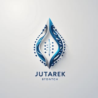 Create a logo for a futuristic biotech company named 'Jutarek Biotech Unlimited.' The logo should have a sleek, modern design with elements that suggest advanced genetics and biotechnology. Incorporate a DNA double helix or a stylized cell structure. The color scheme should be cool and professional, using shades of blue, silver, and white. The logo should convey innovation, science, and cutting-edge technology, and include the company's name in a clean, futuristic font. LOGO. Stenciled on a white wall.