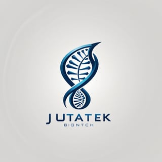 Create a logo for a futuristic biotech company named 'Jutarek Biotech Unlimited.' The logo should have a sleek, modern design with elements that suggest advanced genetics and biotechnology. Incorporate a DNA double helix or a stylized cell structure. The color scheme should be cool and professional, using shades of blue, silver, and white. The logo should convey innovation, science, and cutting-edge technology, and include the company's name in a clean, futuristic font. LOGO. Stenciled on a white wall.