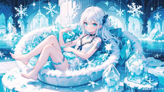 masterpiece,best quality,1girl,loli,Traptrix,snowflake,white hair,Tattoos,Ice sculpture, colors