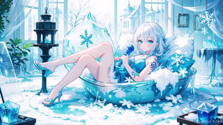 masterpiece,best quality,1girl,loli,Traptrix,snowflake,white hair,Tattoos,Ice sculpture, colors