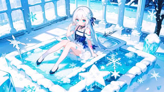 masterpiece,best quality,1girl,loli,Traptrix,snowflake,white hair,Tattoos,Ice sculpture, colors