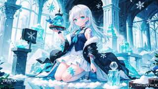 masterpiece,best quality,1girl,loli,Traptrix,snowflake,white hair,Tattoos,Ice sculpture, colors