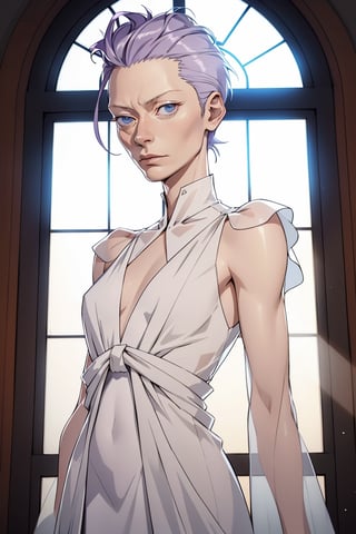 tilda swinton, open light dress, stare