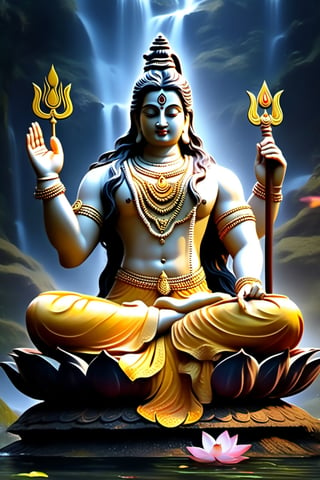 Ultra realistic, masterpiece, hd, complex_background, lord shiva, full body image, meditating in full lotus 