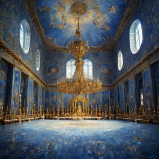 high quality, higher details, masterpiece, beautiful,

a large room representing the elite with worshipers in blue tones

