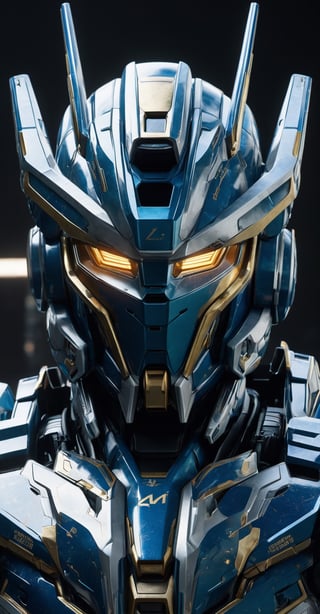 official art, unity 8k wallpaper, ultra detailed, aesthetic, masterpiece, best quality, hyperrealistic and intricate detail, portrait of gundam robot, warframe, full robot helmet, gundam character design, detailed helmet, symmetrical, digital 3d, hard surface, real-time, vfx, volumetric lighting, ambient light, ultra hd, hdr, depth of field, macro shot