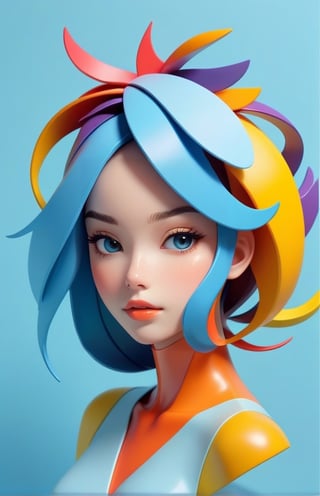 a girl head, minimalistic colorful organic forms, energy, assembled, layered, depth, alive vibrant, 3D, abstract, on a light blue background,abstrgn,Hot Girl,ral-bismut,toon
