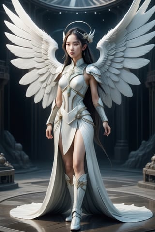 (((iconic,futuristic-sci-fi but extremely beautiful),  pea pale White)
(((intricate details, masterpiece, best quality)))
(((Wide angle, full body shot, profile view)))
(((dynamic pose, looking at viewer))) 
Chinese girl,1girl,Seraphim