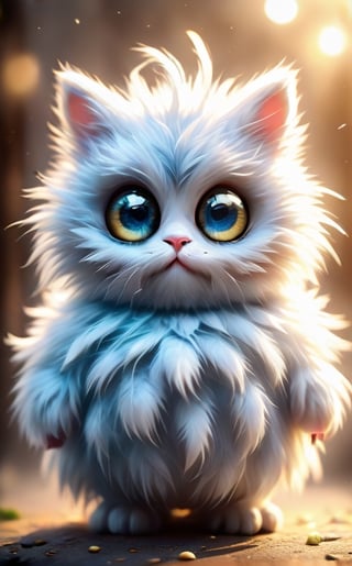 Horror long furr baby cat wallpaper screenshot, in the style of light blue and yellow, drawing, comic art,Animal Verse Ultrarealistic ,ral-chrcrts,white 