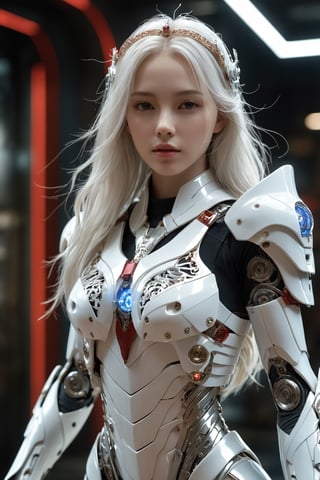 (ultra realistic,best quality),photorealistic,Extremely Realistic, in depth, cinematic light,hubgwomen,hubg_beauty_girl,

front_view, masterpiece, best quality, photorealistic, raw photo, (1girl, looking at viewer), long white hair, mechanical white armor, intricate armor, delicate blue filigree, intricate filigree, red metalic parts, detailed part, dynamic pose, detailed background, dynamic lighting, HUBG_Mecha_Armor,

intricate background, realism,realistic,raw,analog,portrait,photorealistic,hubg_mecha_girl