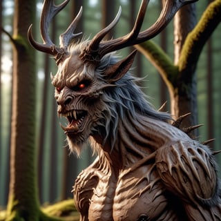 Portrait 8k close-up Wendigo, Half Demon Beast, highly detailed dramatic lighting, forest in the background, ultra-realistic,<lora:659095807385103906:1.0>