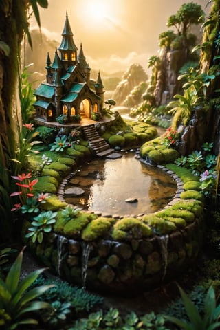 sitting in a cloud, masterpiece, golden hour, tilt shift, shot with Leica m12, chromatic abberations, light leaks, HDR, 2.5D, hyper realistic, hard lighting, bloom effect, ray tracing, A whimsical and enchanting scene of a miniature garden, but with a unique twist. The garden is nestled within the palm of a giant's hand, creating an illusion of a "maxiature" - a miniature version of something massive. The giant's hand is meticulously sculpted and painted to resemble a lush, verdant landscape, complete with rolling hills, towering trees, and winding rivers. Tiny flowers, leaves, and insects adorn every inch of the miniature garden, adding a delicate touch to the overall composition. In the distance, a serene castle sits atop a hill, its turrets and spires reflecting in the still waters of a lake below. Even the clouds in the sky are miniaturized, casting soft shadows over the landscape. The contrast between the massive, weathered hand and the intricate, meticulous details of the miniature garden creates a sense of wonder and scale, inviting viewers to step into this magical world where the boundaries between big and small are blurred.32K,ray-tracing, (Realism), (Masterpiece), (Exquisite Detail), Subtle and Beautiful Detail,(Facial Detail), (Highest Quality), (Super-Resolution),(Highly Detailed Illustration),Best Quality,Depth of Field,Natural Shadows photorealistic, Detailedface,madgod,stop motion,Flying,Flight,Floating,dashataran,action shot