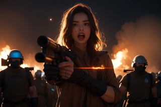Warriors of galactic fire
Soldiers of the great empire
For future kings our anthem rings
To defend to the last survivor
Astro Warriors guardians of the sky
Hear our battle cry, Samara Weaving in Guns Akimbo