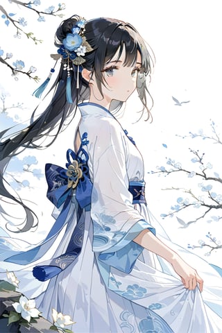((Masterpiece)), super detailed, best quality, 8k, high resolution, aesthetic, a 17-year-old ancient Chinese girl, she is beautiful, quiet, wearing a white Hanfu,