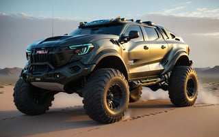 Masterpiece, 4k, High Resolution, Octane Render, Unreal Engine 5, Award Winning, Dramatic Lighting, Intricate, 8k Highly Professional Detail, HDR, Smooth, Sharp Focus, Illustration, Unreal Engine 5, Octane Render, Cinematic Light, dynamic volumetric lighting, Off-road suspension,baja, Armored vehicle,suv, all-terrain vehicle, concept, science fiction, Peterbilt 389,(f150:0.2),oshkosh m-atv jltv,humvee, Knight XV ,future,c_car,JB64,TechStreetwear,ROBOT,exosuit,LegendDarkFantasy, 3D SINGLE TEXT,HYPER REAL,mecha\(hubggirl)\