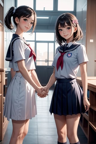 (masterpiece, best quality:1.2), multiple girls, 2girls, smile, handshake, school uniform, black serafuku, lyco:concept_handshake-11:1.0,handshake