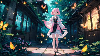  masterpiece, best quality, high quality,extremely detailed CG unity 8k wallpaper, An enchanting and dreamy scene of a fantasy forest, (with towering trees), (pink),glowing mushrooms, and hidden fairy glens, creating a sense of mystique and enchantment, BREAK, (1 cute girl, solo, (chasing fireflies:1.5), full body), artstation, digital illustration, intricate, trending, pastel colors, oil paiting, award winning photography, Bokeh, Depth of Field, HDR, bloom, Chromatic Aberration ,Photorealistic,extremely detailed, trending on artstation, trending on CGsociety, Intricate, High Detail, dramatic, 1girl, xinniang,qbxjl,backlight, colors