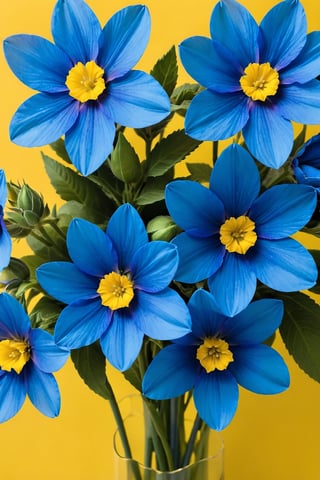 blue flowers ,inside it yellow colour 