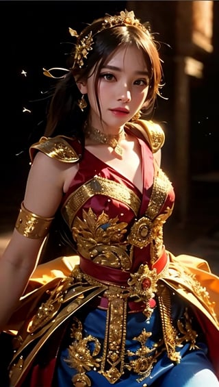 Real, masterpiece, highest quality, original photo, 1 girl, dynamic pose, wearing ancient royal dress, as if dancing, ray tracing, depth of field, low key, HDR, acjc
