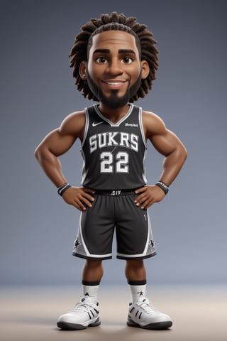 (full body) Tribal version mascot of cute and cubby,  San Antonio Spurs team, cool expression, winner pose, masterpiece artwork, white accent, detailed face features, brown eyes, dark skin, curly hair sharp eyes, extremely detailed, intricate details, muted color scheme, subtle gradients, photorealistic, 8k, 3d style