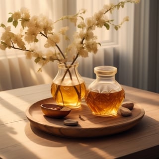 masterpiece, best quality, photography advertising of a glass of whiskey , Round Mugs, Tumbler, myphamhoahong photo, flower,, leaf, branch, petals, plant, gradient, garden, realistic, cold theme, scenery, shadow, still life ,Bird's Nest Jar,perfect light,Cosmetic,glowing gold