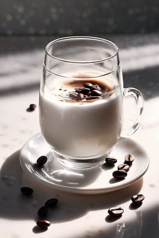 milk photography: Create an artistic still life with a Round straight glass cup of milk and some coffee beans. Use soft lighting to create shadows and highlights, and experiment with perfect composition to create an interesting image.