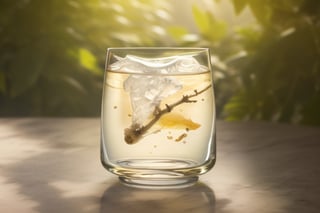 masterpiece, best quality, photography advertising of a glass of whiskey , 1 Round  Tumbler, myphamhoahong photo, flower,,leaf, branch, petals, plant, gradient, garden, realistic, cold theme, scenery, shadow, still life ,perfect light,Cosmetic,glowing gold,inviting you to take a sip and savor its refreshing taste.,myphammaukem photo,Bird's Nest Jar