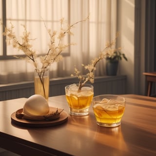 masterpiece, best quality, photography advertising of a glass of whiskey , Round Mugs, Tumbler, myphamhoahong photo, flower,, leaf, branch, petals, plant, gradient, garden, realistic, cold theme, scenery, shadow, still life ,Bird's Nest Jar,perfect light,Cosmetic