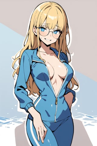 1 girl, Luna, yellow hair, (round glasses), (blue eyes: 1.5), loose hair, messy hair, shaved side of the head, head swept to one side. She wears school swin suit, cry, wet,

Masterpiece, best quality, 4k, absurdres. Shiny eyes, smirk, 2D, flat tones, flat shading, white outline, cel shading. From below.