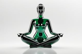 glass figure of an abstract woman sitting cross-legged, made of glass material with a glass body in a simple style on a pure white background, photographed with high definition. --stylize 750